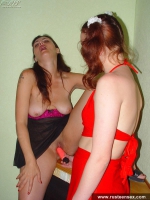 Teen brunette lesbian with MILF friend