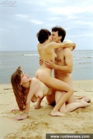 Two teen girls beach hardcore threesome