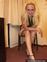 Russian teen blonde slowly undresses and shows pussy