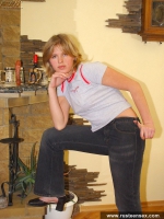 Russian teen blonde masturbates near fireplace