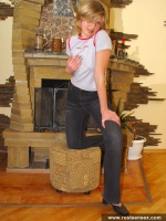 Russian teen blonde masturbates near fireplace
