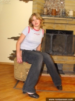 Russian teen blonde masturbates near fireplace