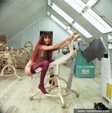 Russian teen redhead masturbates by dildo chair