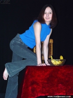Russian cute teen brunette teasing her pussy with banana