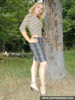 Pantyhose outdoor show of horny blonde girl
