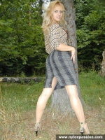 Pantyhose outdoor show of horny blonde girl