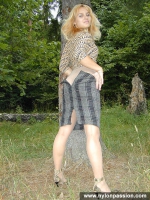 Pantyhose outdoor show of horny blonde girl
