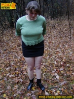 Outdoor pissing on dry leaves