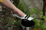 Outdoor pissing of prank blonde on a concrete area