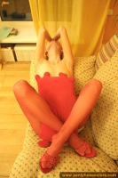 Red pantyhose posing and masturbating
