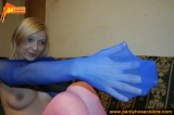 Pantyhose change taking off blue and put magenta pantyhose