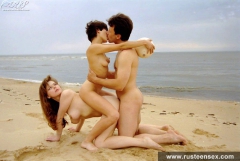 Two teen girls beach hardcore threesome - N