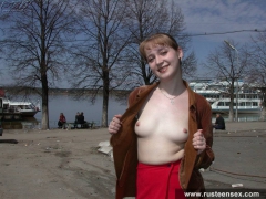 Russian teen outdoor upskirt posing without panties - N