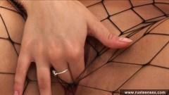 Russian teen in fishnet fingering herself - N