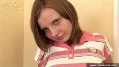 Russian teen blonde fingers her shaved pussy - N