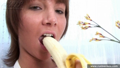 Russian teen brunette masturbating on the chair - N