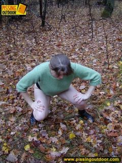 Outdoor pissing on dry leaves - N