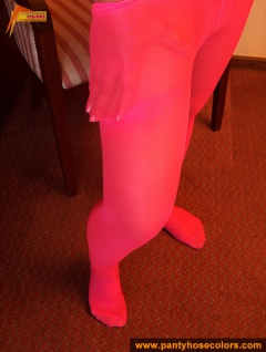 Magenta pantyhose on teen brunette - N