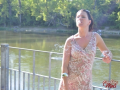 Amateur brunette babe Mina outdoor sexy smoke session - N