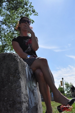 Redhead Mina in her sunglasses sexy smoking on a sunny day - N