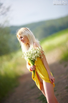 Teen strips outdoors - N