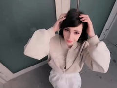 Public getting off with a gigantic salami in a crowded