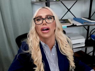 Busty CEO stepmom gives stepson a blowjob in her office