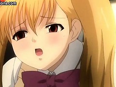 Blonde anime teenie doing handjob