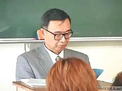 Japanese couple fucks in the middle of a school classroom