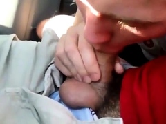 Blowing a friend in the car and he cums in my mouth