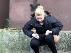 Squatting Between Parked Cars To Piss In Public