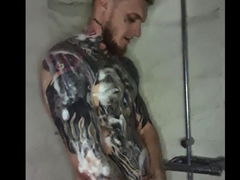 solo male Ryan Moore shower masturbation