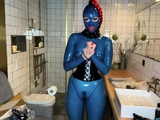 Latex slut solo anal masturbation