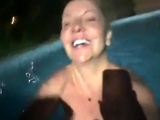 Blonde is flashing her big boobs in the outdoors