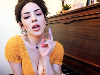 Amateur busty brunette masturbates and does hand job