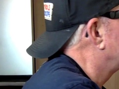 Moustache guy giving head in gloryhole