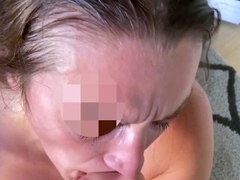 Skinny brunette girlfriend gives blowjob in POV