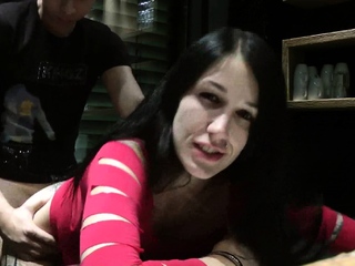 Hot brunette amateur MILF rides hubbys cock