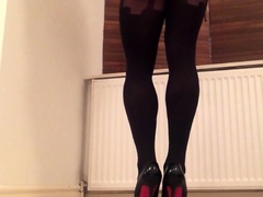 Black Suspender Pantyhose - Amateur Big Cock Crossdresser