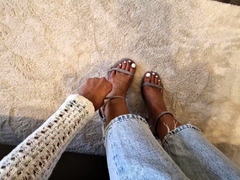 Light femdom and foot fetish play with brunette